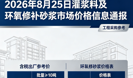 八步2026年8月25日灌浆料及环氧修补砂浆市场价格信息通报